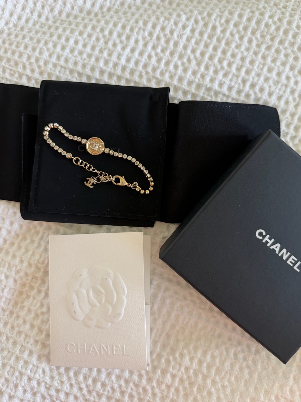 Chanel Gold and Crystal Tennis Bracelet